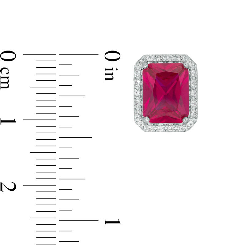 Main Image 2 of Emerald-Cut Lab-Created Ruby and White Sapphire Octagonal Frame Stud Earrings in Sterling Silver