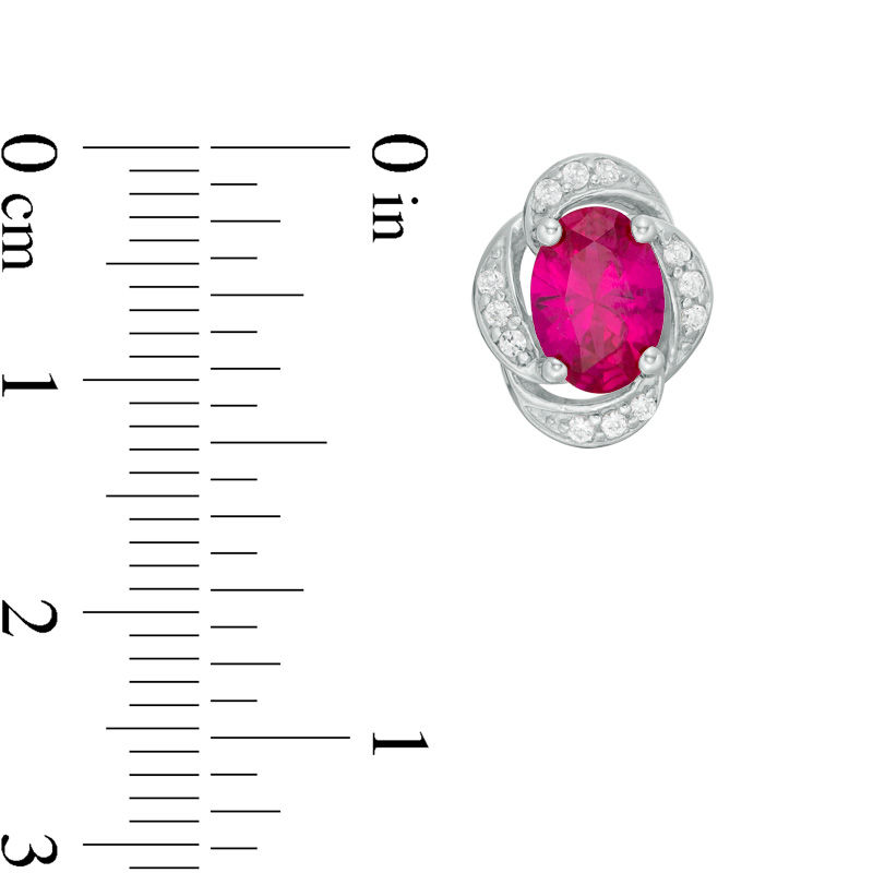 Main Image 2 of Oval Lab-Created Ruby and White Sapphire Swirl Frame Stud Earrings in Sterling Silver
