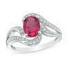 Thumbnail Image 0 of Oval Lab-Created Ruby and White Sapphire Swirl Bypass Split Shank in Sterling Silver
