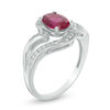 Thumbnail Image 1 of Oval Lab-Created Ruby and White Sapphire Swirl Bypass Split Shank in Sterling Silver
