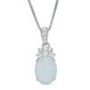 Thumbnail Image 1 of Oval Lab-Created Opal and White Sapphire Vintage-Style Drop Pendant in Sterling Silver