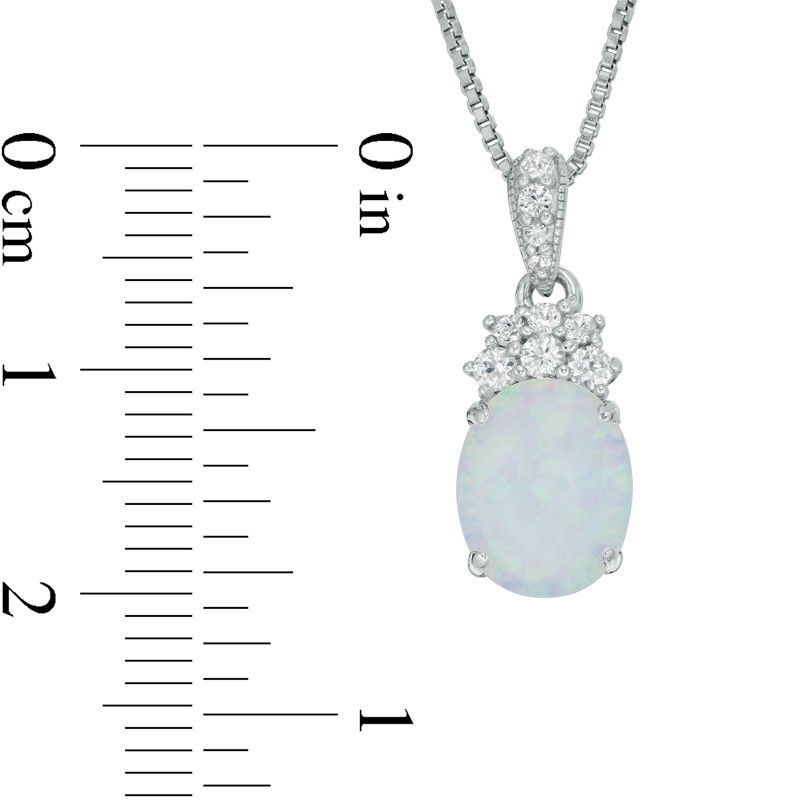 Main Image 2 of Oval Lab-Created Opal and White Sapphire Vintage-Style Drop Pendant in Sterling Silver