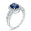 Thumbnail Image 1 of Oval Lab-Created Blue and White Sapphire Frame Split Shank Ring in Sterling Silver