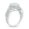 Oval Lab-Created Opal and White Sapphire Frame Twisted Bypass Ring in Sterling Silver