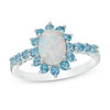 Thumbnail Image 0 of Oval Lab-Created Opal and Swiss Blue Topaz Starburst Frame Ring in Sterling Silver