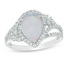 Thumbnail Image 0 of Pear-Shaped Lab-Created Opal and White Sapphire Split Shank Bypass Frame Ring in Sterling Silver