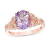 Thumbnail Image 1 of Oval Rose de France Amethyst and 0.19 CT. T.W. Diamond Floral Ring in 14K Rose Gold