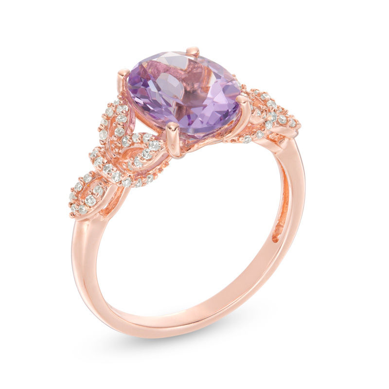 Oval Rose de France Amethyst and 0.19 CT. T.W. Diamond Floral Ring in 14K Rose Gold