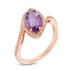 Thumbnail Image 1 of Marquise Amethyst and 0.16 CT. T.W. Diamond Frame Bypass Slant Ring in 14K Rose Gold