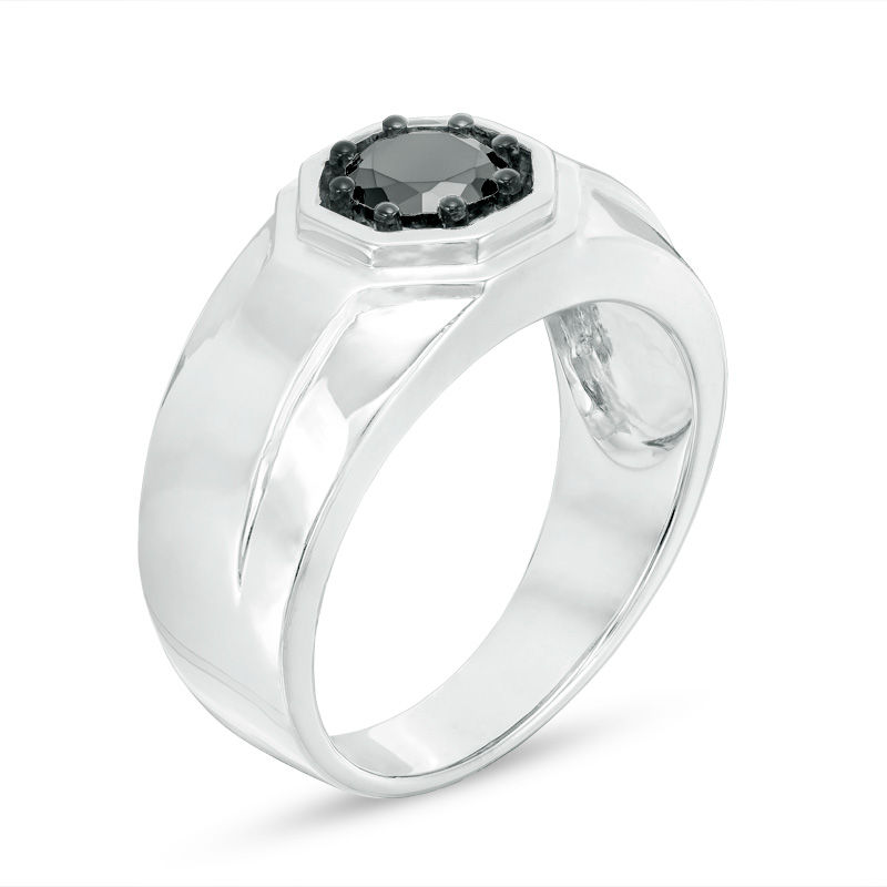 Main Image 2 of Men's 0.69 CT. Black Diamond Octagon Frame Signet Ring in Sterling Silver
