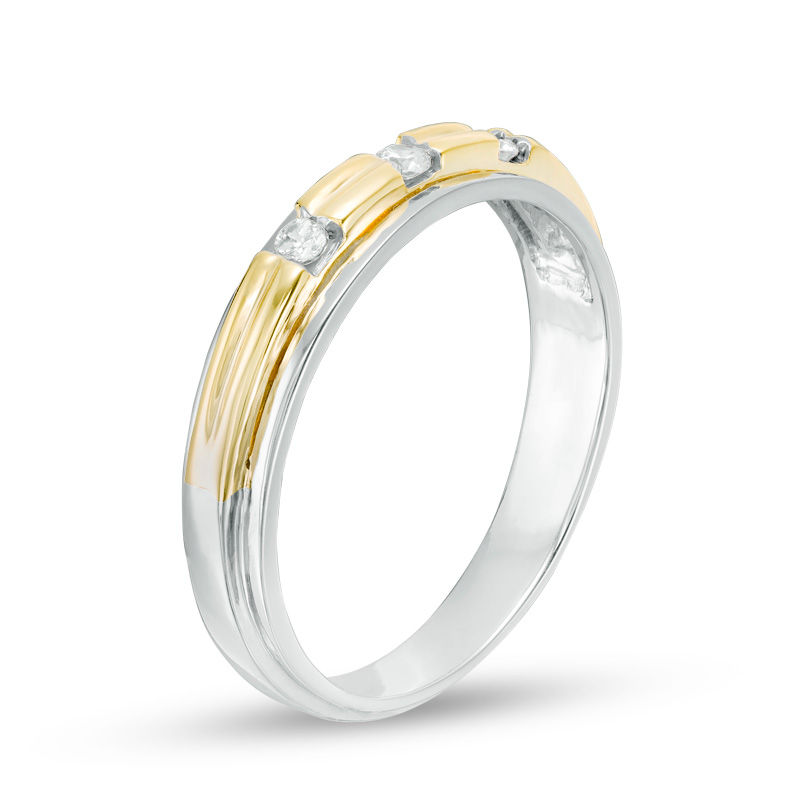 Men's 0.085 CT. T.W. Diamond Three Stone Wedding Band in 10K Two-Tone Gold|Peoples Jewellers