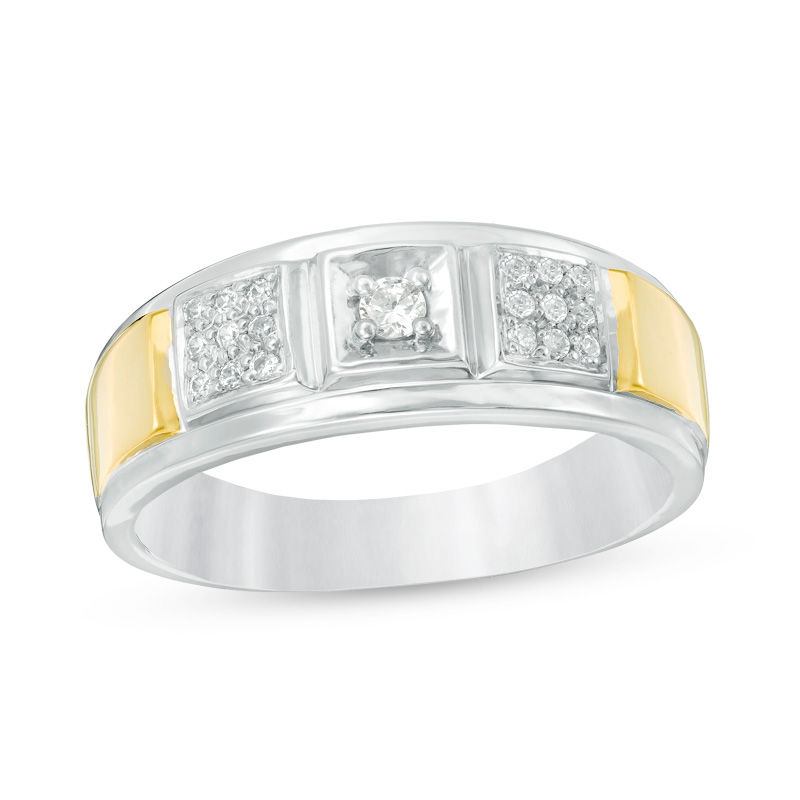 Men's 0.145 CT. T.W. Composite Diamond Three Stone Band in 10K Two-Tone Gold