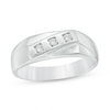 Men's 0.115 CT. T.W. Diamond Three Stone Slant Band in Sterling Silver