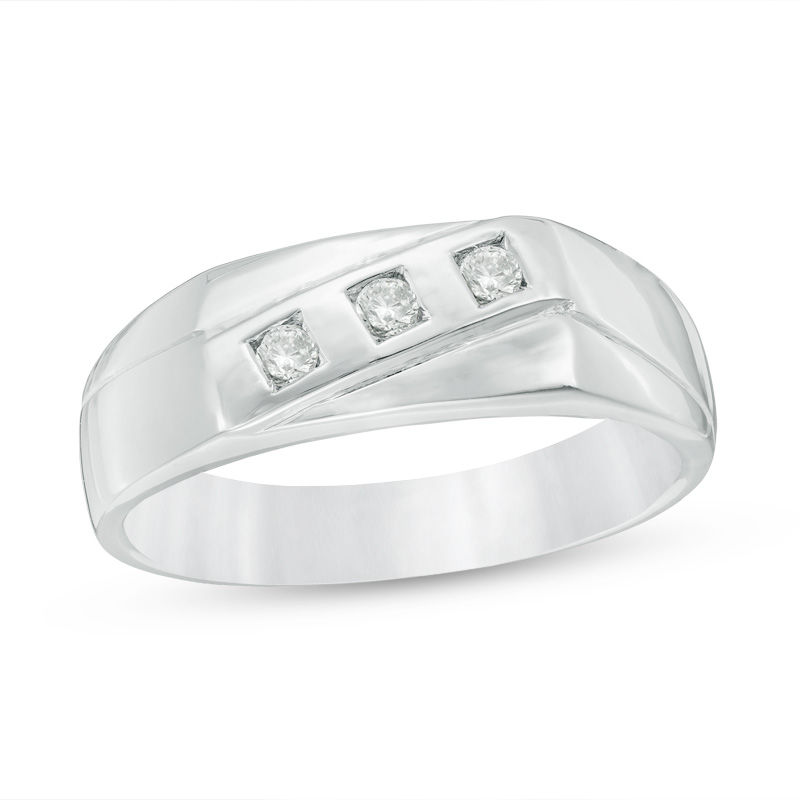 Men's 0.115 CT. T.W. Diamond Three Stone Slant Band in Sterling Silver|Peoples Jewellers