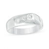 Thumbnail Image 0 of Men's 0.18 CT. T.W. Square Diamond Three Stone Slant Band in Sterling Silver
