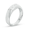 Thumbnail Image 1 of Men's 0.18 CT. T.W. Square Diamond Three Stone Slant Band in Sterling Silver