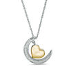 0.067 CT. T.W. Diamond Crescent Moon and Heart Dangle "Love" Message Pendant in Sterling Silver and 10K Gold