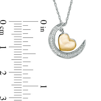0.067 CT. T.W. Diamond Crescent Moon and Heart Dangle "Love" Message Pendant in Sterling Silver and 10K Gold