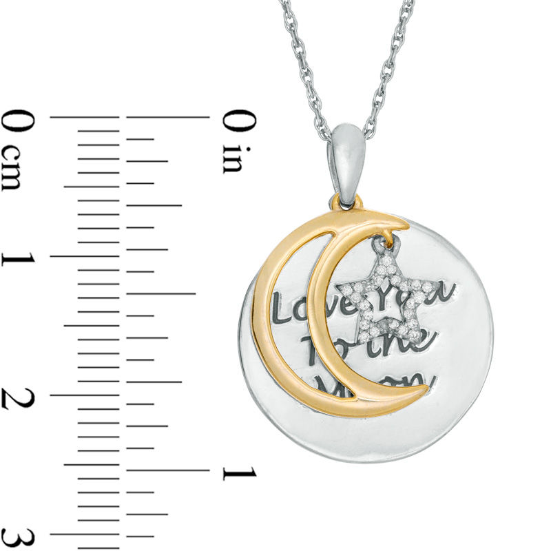 0.04 CT. T.W. Diamond Crescent Moon and Star "Love" Message Pendant in Sterling Silver and 10K Gold