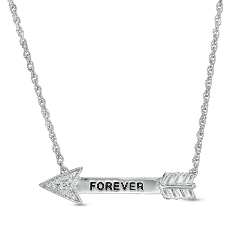 Diamond Accent "FOREVER" Arrow Necklace in Sterling Silver - 17"