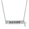 Diamond Accent "BLESSED" Bar and Cross Charm Necklace in Sterling Silver - 17"