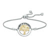 Thumbnail Image 1 of 0.145 CT. T.W. Diamond Family Tree "Strength" Message Bolo Bracelet in Sterling Silver with 14K Gold Plate - 9.5"