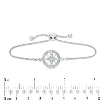 0.04 CT. T.W. Diamond Compass "Home" Message Bolo Bracelet in Sterling Silver - 9.5"