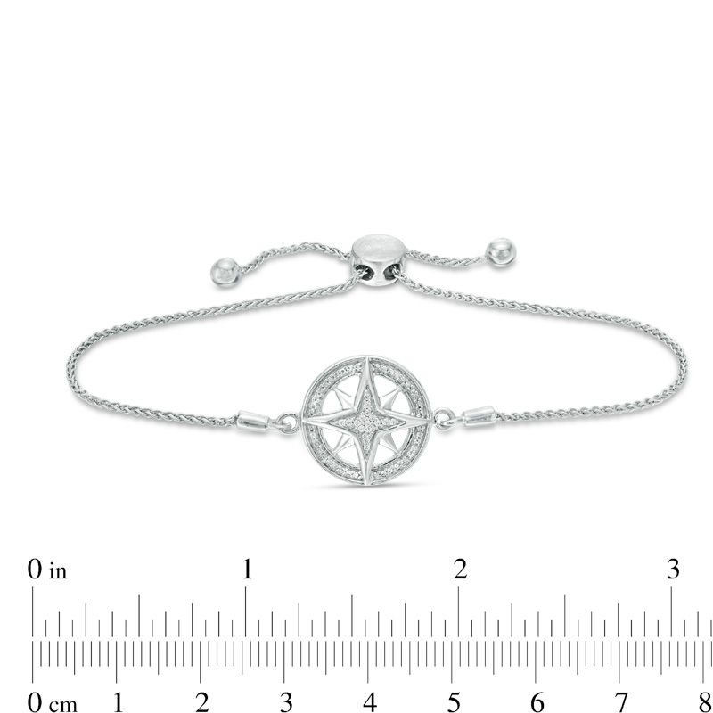 0.04 CT. T.W. Diamond Compass "Home" Message Bolo Bracelet in Sterling Silver - 9.5"
