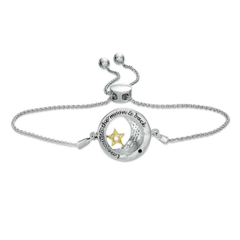 Main Image 2 of Diamond Accent Moon and Star "Love" Message Bolo Bracelet in Sterling Silver and 10K Gold - 9.5"