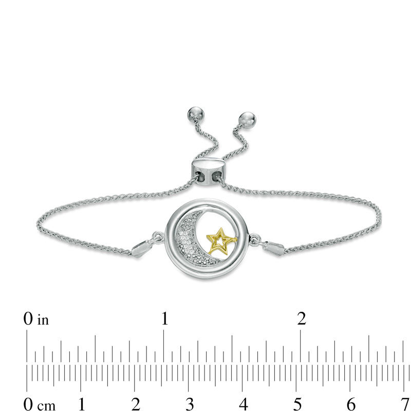 Main Image 3 of Diamond Accent Moon and Star "Love" Message Bolo Bracelet in Sterling Silver and 10K Gold - 9.5"