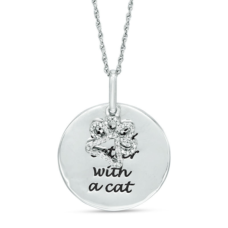 0.04 CT. T.W. Diamond Cat Paw Print "Life is Better" Message Pendant in Sterling Silver|Peoples Jewellers