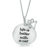 Thumbnail Image 1 of 0.04 CT. T.W. Diamond Cat Paw Print "Life is Better" Message Pendant in Sterling Silver