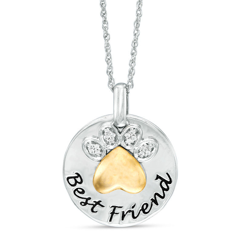 0.04 CT. T.W. Diamond Paw Print "Best Friend" Pendant in Sterling Silver and 10K Gold|Peoples Jewellers