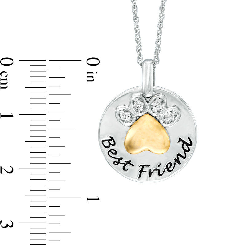 0.04 CT. T.W. Diamond Paw Print "Best Friend" Pendant in Sterling Silver and 10K Gold