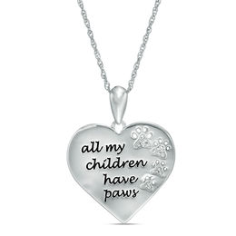 Diamond Accent Heart &quot;Paws&quot; Message Pendant in Sterling Silver