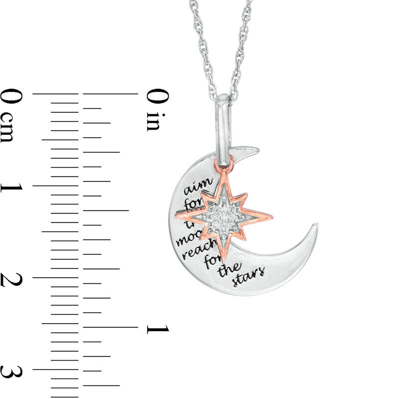 Main Image 3 of Diamond Accent Crescent Moon and Star Pendant in Sterling Silver and 10K Rose Gold