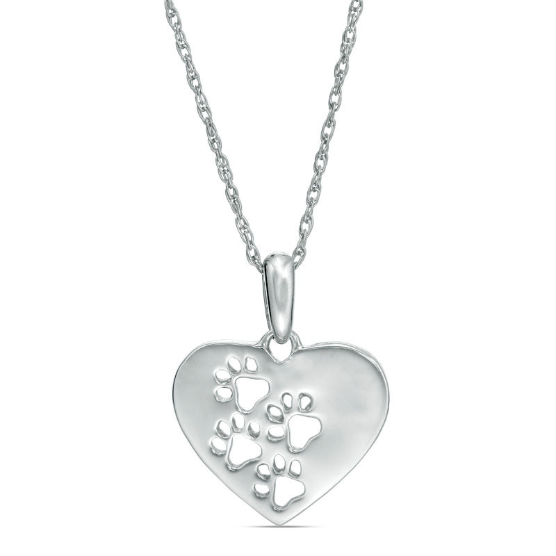 Dog Paw Print Heart Pendant in Sterling Silver