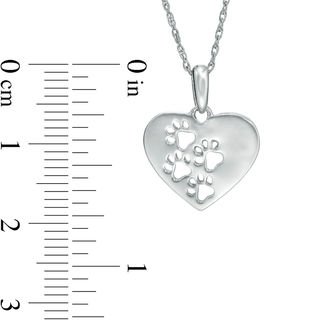 Dog Paw Print Heart Pendant in Sterling Silver