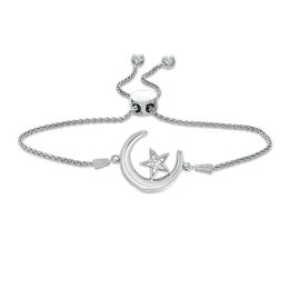 Diamond Accent Crescent Moon and Star Bolo Bracelet in Sterling Silver (1 Line) - 9.5"