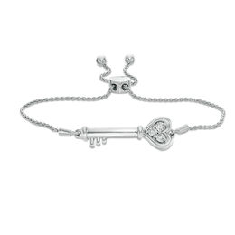 Diamond Accent Sideways Heart Key Bolo Bracelet in Sterling Silver (1 Line) - 9.5&quot;
