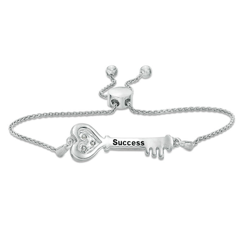 Main Image 2 of Diamond Accent Sideways Heart Key Bolo Bracelet in Sterling Silver (1 Line) - 9.5"