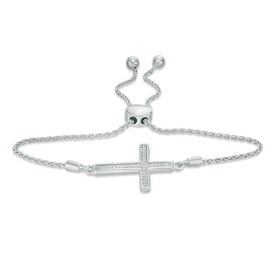 1/10 CT. T.W. Diamond Sideways Cross Bolo Bracelet in Sterling Silver ...