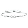 Thumbnail Image 0 of Couple's 1/15 CT. T.W. Diamond Infinity Bolo Bracelet in Sterling Silver (2 Names) - 9.5"