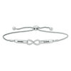Thumbnail Image 1 of Couple's 1/15 CT. T.W. Diamond Infinity Bolo Bracelet in Sterling Silver (2 Names) - 9.5"