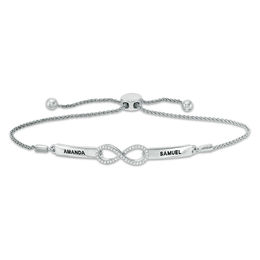 Couple's 1/15 CT. T.W. Diamond Infinity Bolo Bracelet in Sterling Silver (2 Names) - 9.5"