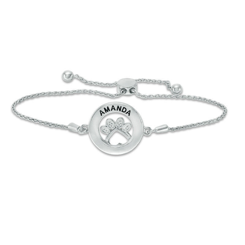 Main Image 2 of 1/15 CT. T.W. Diamond Open Circle with Paw Print Bolo Bracelet in Sterling Silver and 10K Rose Gold (1 Line) - 9.5"