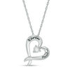 Thumbnail Image 0 of Couple's Diamond Accent Tilted Criss-Cross Heart Pendant in Sterling Silver (2 Names)