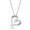 Thumbnail Image 1 of Couple's Diamond Accent Tilted Criss-Cross Heart Pendant in Sterling Silver (2 Names)