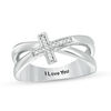 Thumbnail Image 1 of 1/20 CT. T.W. Diamond Sideways Cross Crossover Shank Ring in Sterling Silver (1 Line)