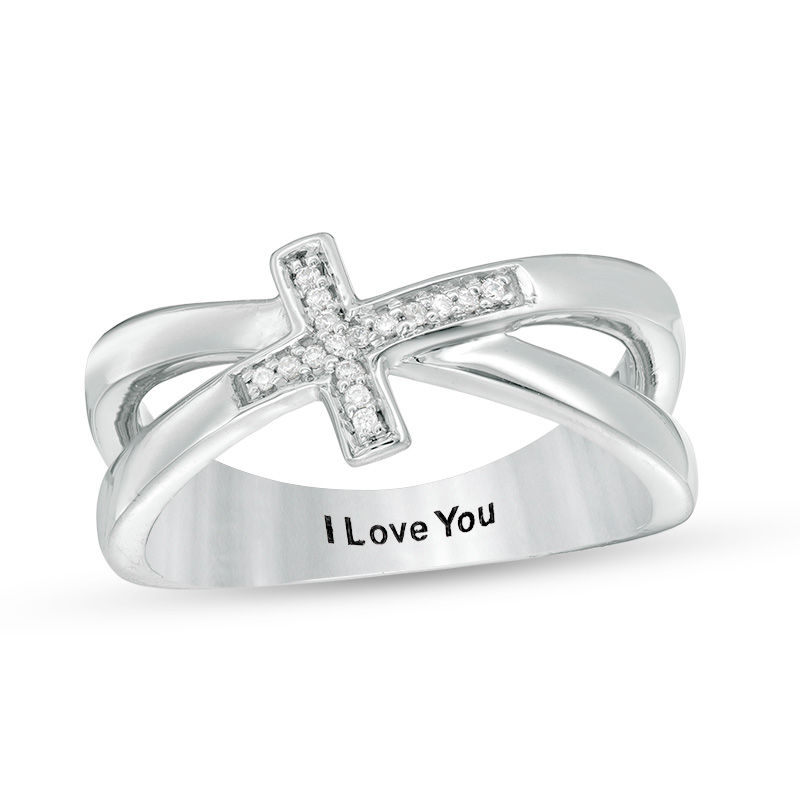 1/20 CT. T.W. Diamond Sideways Cross Crossover Shank Ring in Sterling Silver (1 Line)|Peoples Jewellers